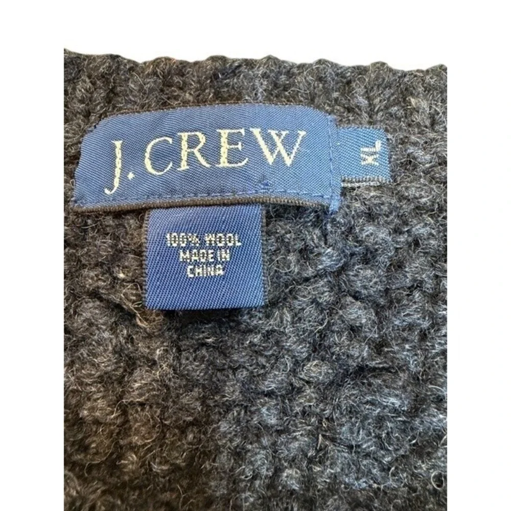 J.Crew Hand Knit Cable Knit Fisherman Sweater Size XL Navy 100% Wool Pullover